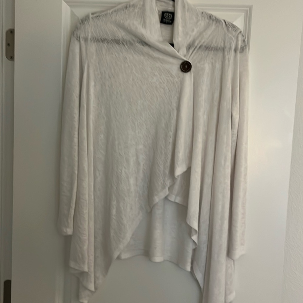 Bobeau | White One-Button Asymmetrical Cardigan Sz S